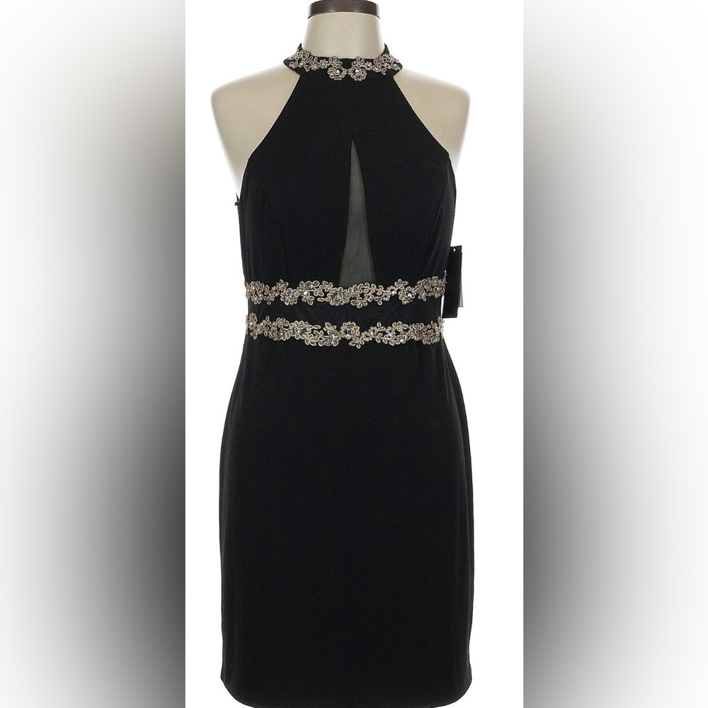 NWT City Triangles Elegant Black Evening Dress with Gold Embellishments size 6